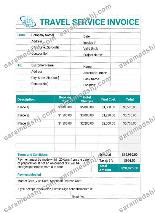 Sample Travel Service Invoice Template